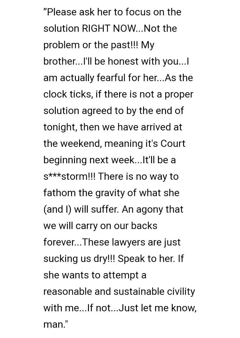 He then pleads with Carino to get her to settle because he's fearful for her because the court will be a shitstorm, echoing the same sentiments as in the phone call that was released recently.