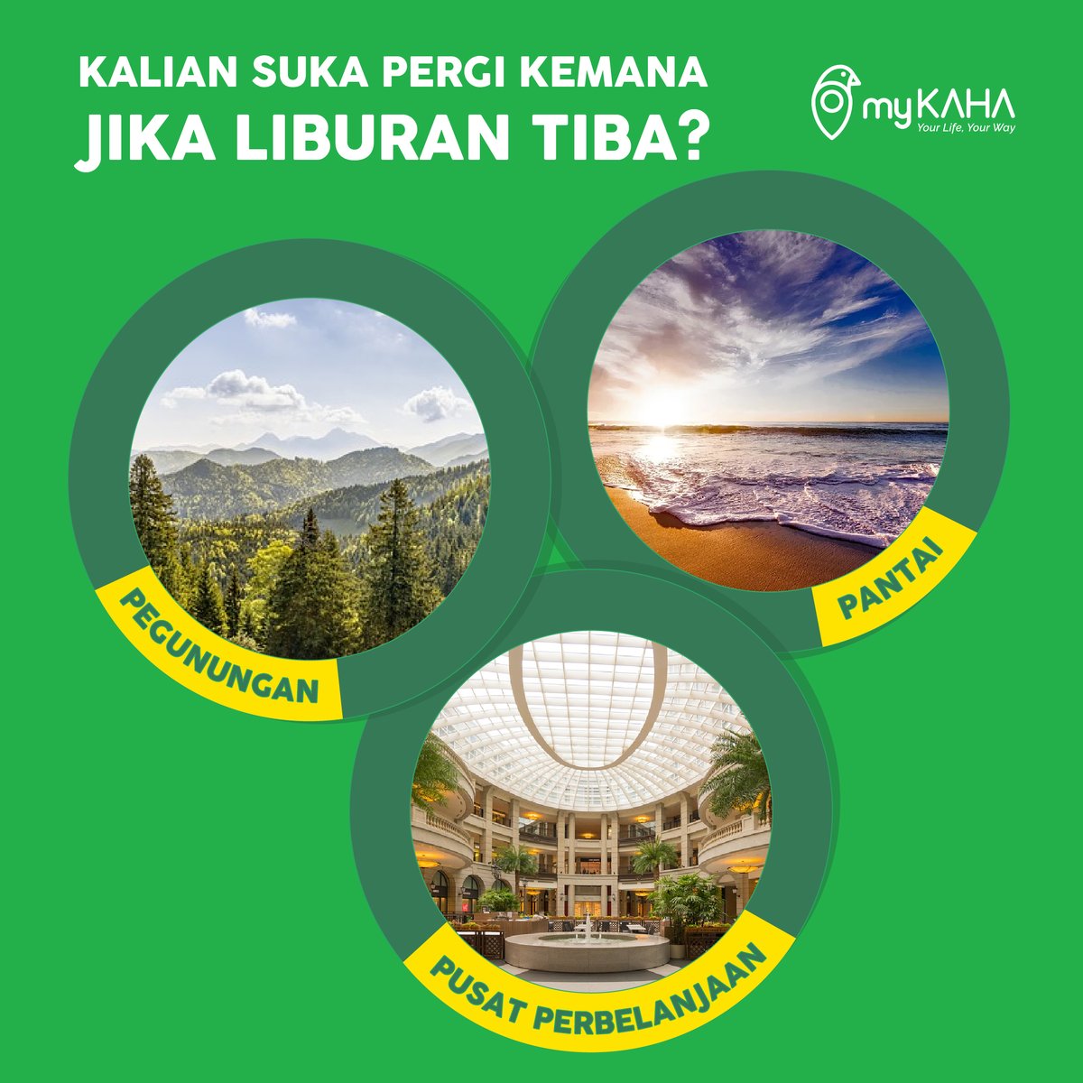 mykahaid's tweet photo. Sobat #myKAHA..
Kalau liburan tiba kalian lebih suka liburan kemana nih ?
.
Pergi ke gunung, Pantai, Atau lebih suka ngemall nih hehe..
.
Jangan lupa download Aplikasi myKAHA sekarang juga :
Untuk Android Klik link :
https://t.co/zckqQBO0qZ
.
#Tiket #Hotel #PaketLiburan https://t.co/55mP9t31v9