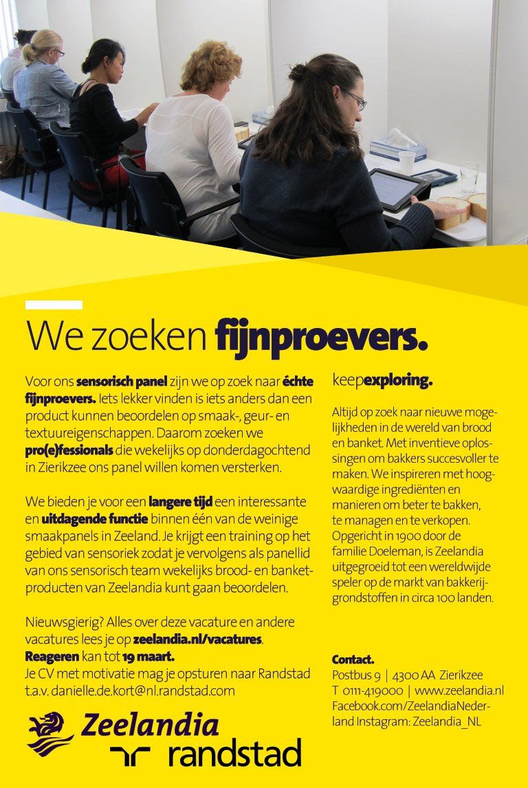 Zoek jij een heerlijk bijbaantje voor 3 uur per week. Dan is dit misschien wel iets voor jou. We zoeken namelijk pro(e)fessionele fijnproevers voor ons sensorisch panel.
#proeven #zeelandia #fijnproevers #heerlijkstebijbaantjevandehelewereld buff.ly/2VZ1peH