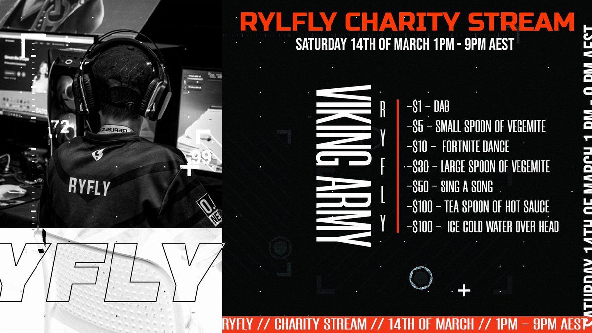 📍Charity Srtream📍

Where? twitch.tv/ryflyyy
 
When? Saturday 14th of March 

Time? 1 pm - 9 pm AEST

Thank you to @BlessedTrip for the amazing poster 

@VikingArmyGG | #mentalhealthisreal