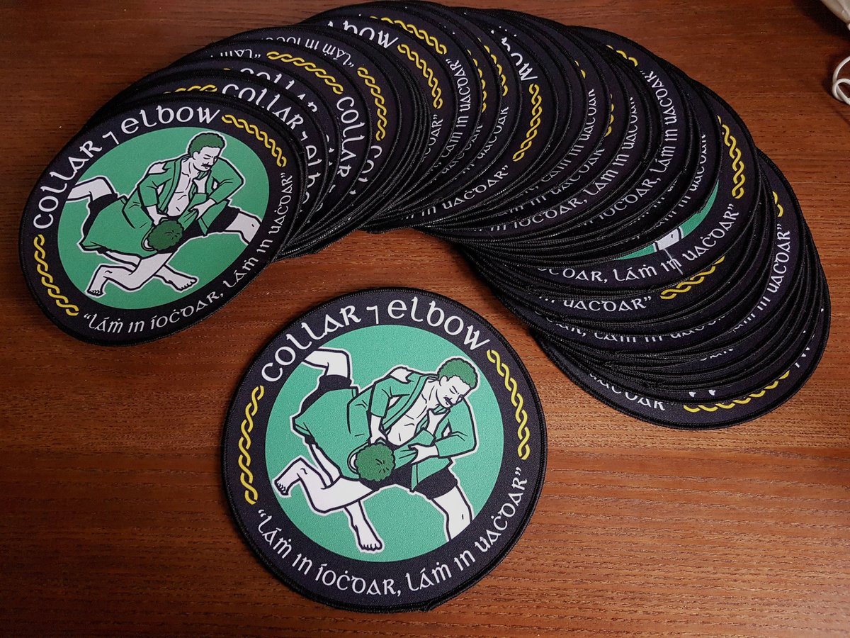 thousandholds's tweet photo. Got a batch of Collar and Elbow patches done up to help spread the word via the gi jackets/travel rucksacks/thrash metal waistcoats of the world. Currently 25 of them left up for grabs. 

20cm diameter, €10 to anywhere. Just drop me a PM for details. https://t.co/2IEuqmgTjB