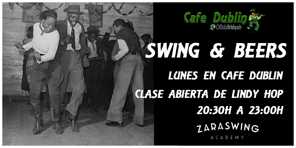 cafedublin's tweet photo. Lunes de Swing&amp;Beers 💃🕺🍻🍻
De 20:30h a 21:15h Clase gratuita de #LindyHop 🎶🎶🎶  Y después todos a bailar con el mejor #swing en @cafedublin  #SoloJazz 🎷🎷🎷 #Zaragoza @Guinness_Spain @OIP_Official @zaragenda @zgzguia
 @Ocio_Zaragoza @zaraswig  @redaragon @guiadezaragoza https://t.co/A2EGLHh62U