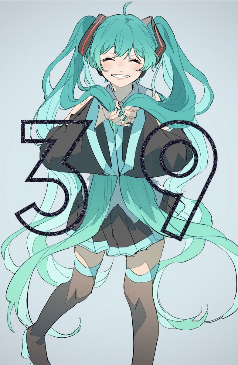 hatsune miku 1girl solo long hair twintails skirt holding hair thighhighs  illustration images