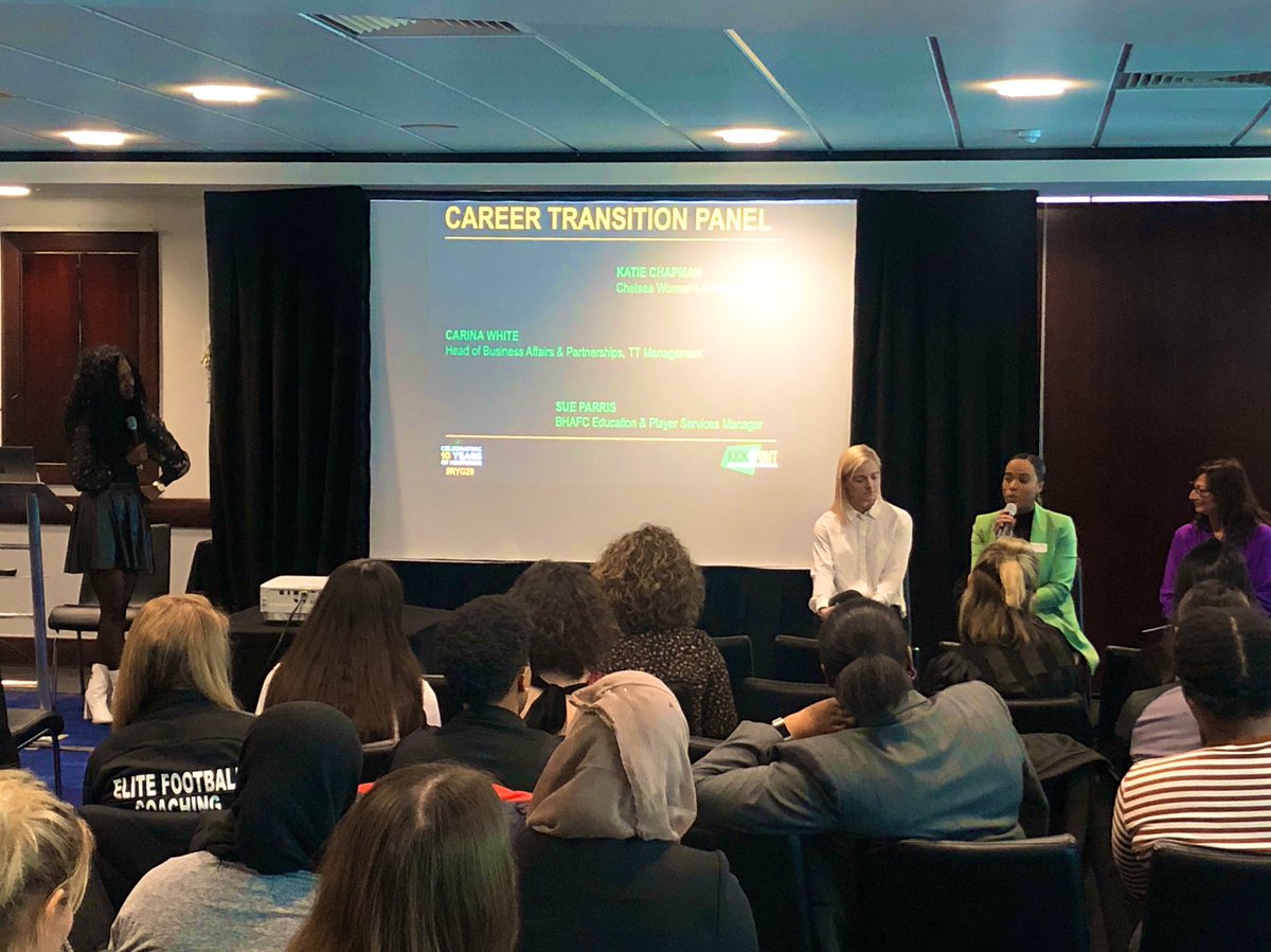 kickitout's tweet photo. #FootballIsOpen no matter where you are in your career! Our Career Transition panellists @_CarinaWh, @suejparris and @chapmans17 are giving valuable insight into how they overcame barriers at different stages in life to become #WomenInFootball 🤝⚽️ https://t.co/gyQs389QG0