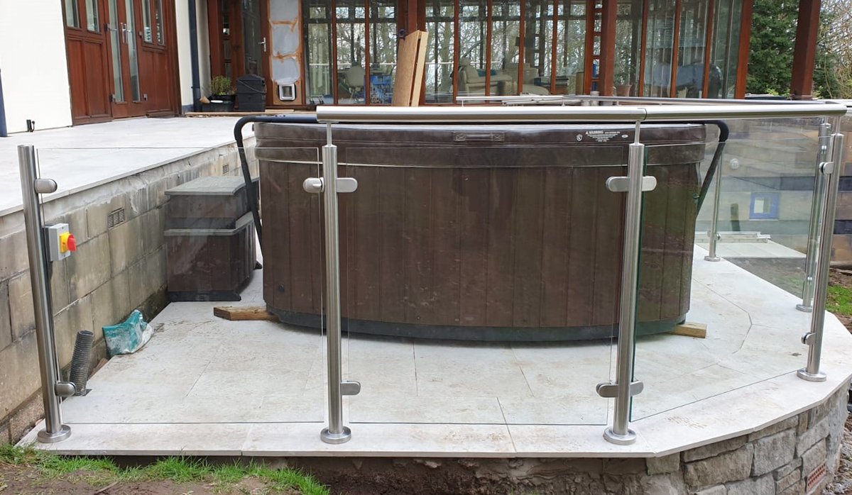 A recently fitted frameless glass balustrade with stainless steel posts and handrail for a home in Portishead.