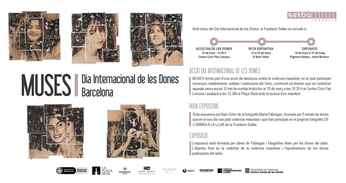 Exposició #Muses de l'artista Marta Fàbregas a diferents indrets del #Gòtic. Acció de denúncia per visibilitzar la #violènciamasclista.

Convocatòria:
🗓️ 10/03 (10.30h)
🚩 <a href="/patillimona/">Pati Llimona</a> 
👉 +info <a href="/bcn_ajuntament/">Ajuntament de Barcelona</a>: bit.ly/MUSESbcn

 #DiaInternacionalDeLesDones