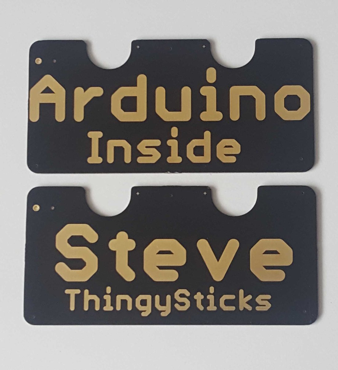 ThingySticks's tweet photo. OMG OMG OMG, the latest #PersonalEnvironmentSensor PCBs have arrived and they are looking darn sexy.

Personalized bottom layer PCB, black solder mask and ENIG  make a for stunning board. #JLCPCB #Arduino https://t.co/lB3y7Fs2TO