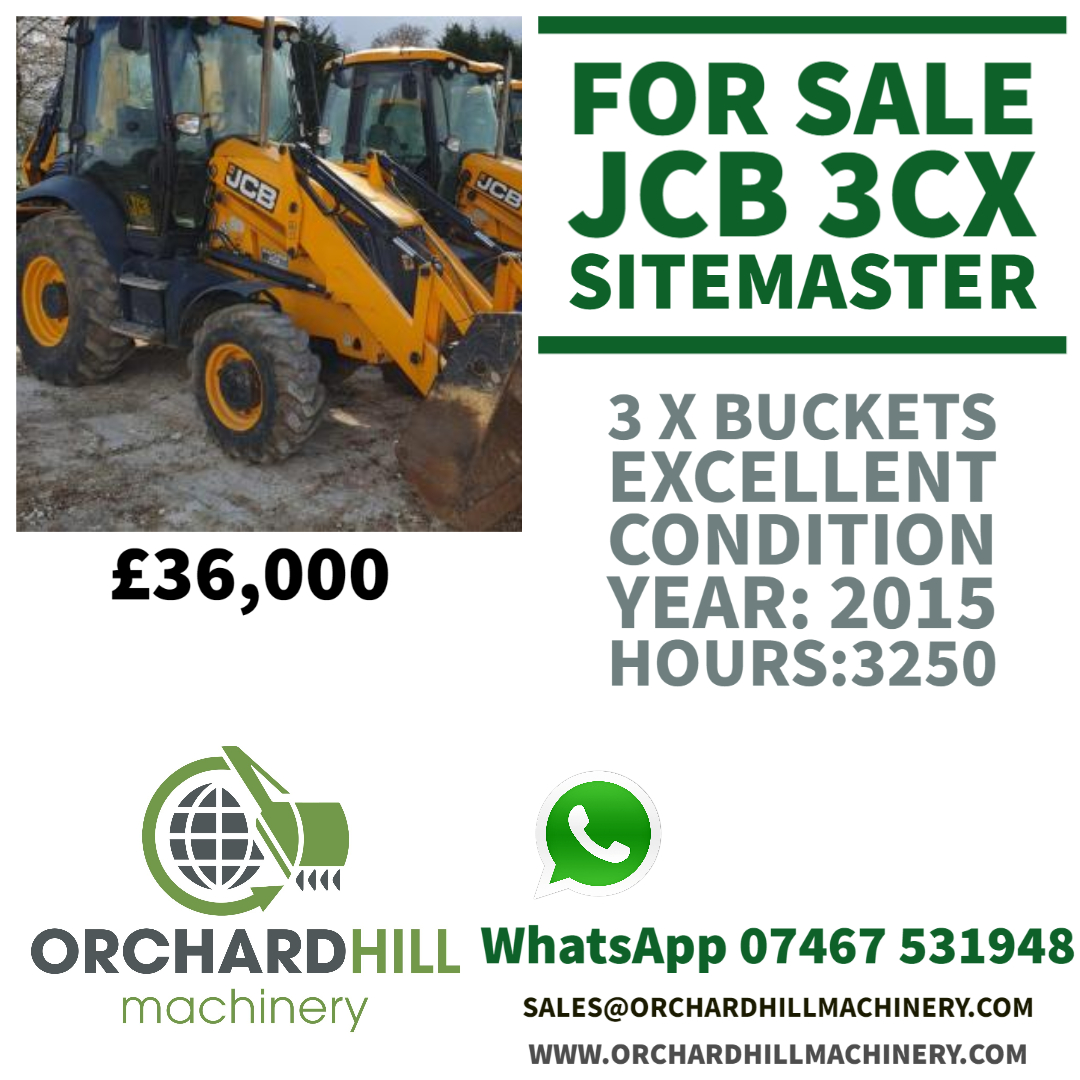 *** FOR SALE JCB 3CX Sitemaster ***

3 x buckets Excellent condition
Year:2015
Hours:3250
£36.000

Call 01264 748020 . Whatsapp 07467 531948

Or drop us an email sales@orchardhillmachinery.com 
Whatsapp 07467 531948

#jcb 
#excavator
#forsale