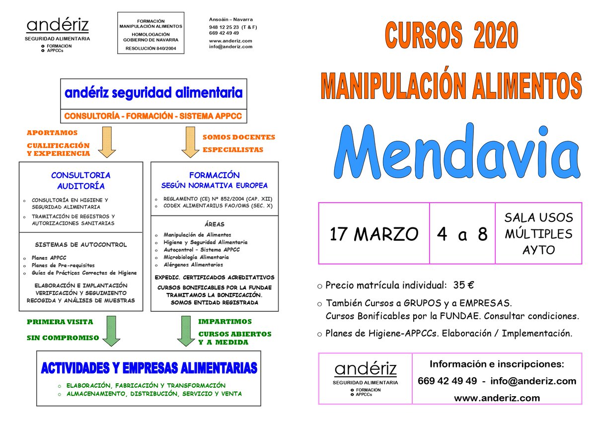 Curso de Manipulador de alimentos en Mendavia