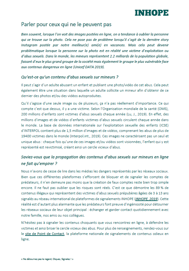 PointdeContact's tweet photo. 🌍Parler pour ceux qui ne le peuvent pas| Les mineurs représentent la catégorie de la population mondiale la plus vulnérable aux contenus dangereux en ligne.👧🏼🧒🏾
👉🏼Parce que derrière chaque image/vidéo d'abus sexuels il y a une victime #CliquezSignalez sur https://t.co/cneHSleqxe https://t.co/r8vF29ItII