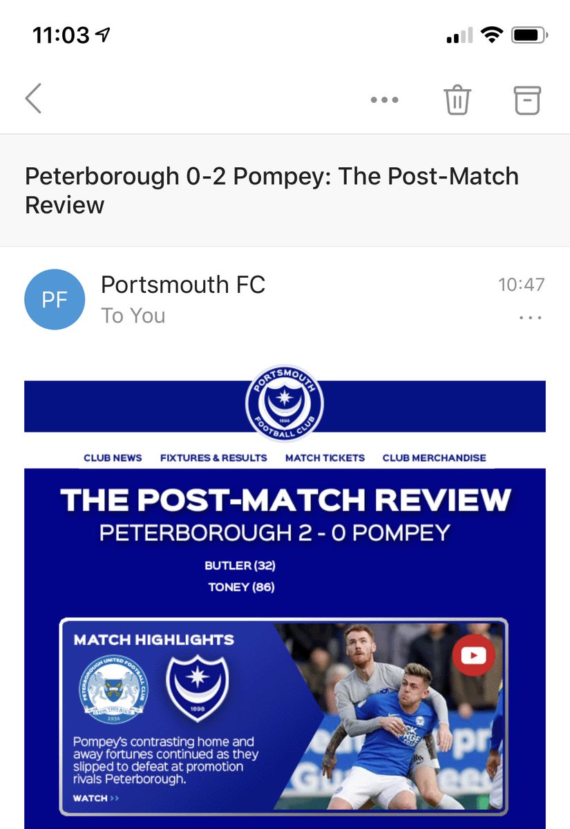 moreaboutmatt's tweet photo. I suspect the subject of this email was wishful thinking ⁦@Pompey⁩? #Pompey #WeDidntWin #PUP #ShockingAwayForm https://t.co/l2wmYqIb17
