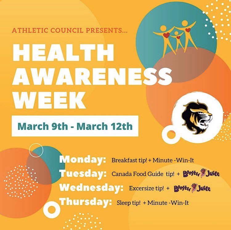 Hey STL! All this week Athletic Council presents Health Awareness Week. Come down to our booth in the main hall to play fun games. As well, Booster juice sales will be happening on Tuesday and Wednesday! 🦁