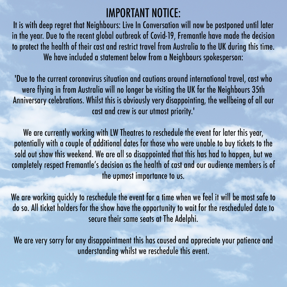 Please see the attached statement. The show WILL be happening- just sadly not this weekend.