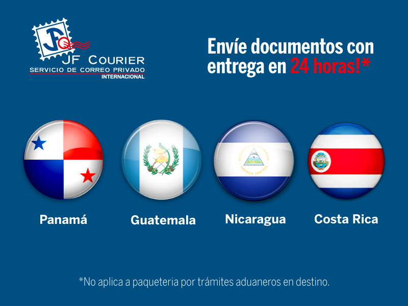 JFCOURIERBOX's tweet photo. Envíe documentos con entrega en 24 horas!
Realice sus envíos de documentos con JF Courier Internacional, entrega en 24 horas* a los siguientes destinos: Panamá, Guatemala, Nicaragua y Costa Rica.
*No aplica a paquetería por trámites aduaneros en destino. #JFCourier #CorreoPrivado https://t.co/LPklrmxOGG