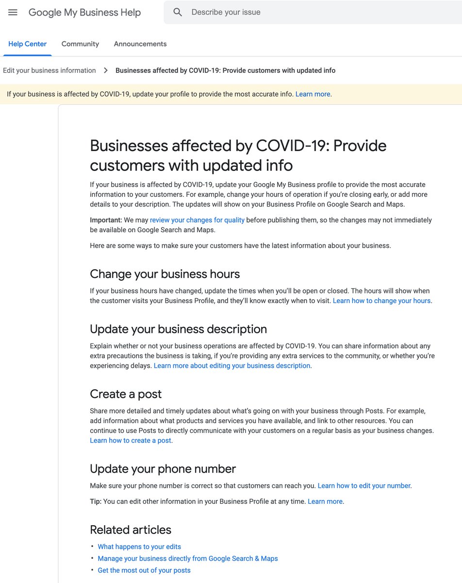 rustybrick's tweet photo. Google My Business asking businesses to update their information over COVID-19 business disruptions https://t.co/wMszRMZKF9 https://t.co/32uQVD7HNA