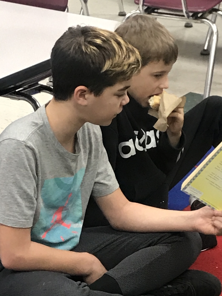 FJHRaiders's tweet photo. Mrs.Flack’s first block English class celebrated Read Across America with Mrs. Curran’s class by sharing their recent original short stories and reading library books with the second graders. Thank you for the donuts and fun morning, FLE second grade! https://t.co/mDT2gZhoca