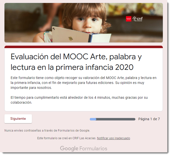 LecturaMooc's tweet photo. Para ayudarnos a mejorarlo, ¿nos dejas tus ideas, comentarios, opiniones... en el cuestionario de satisfacción ➡️ https://t.co/5eLf2EbmYA? Apenas te llevará 4 minutos. #LecturaCRIF https://t.co/KFp2Du3bZj