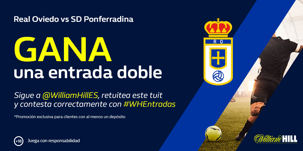 WilliamHillES's tweet photo. 🎟🎟 Sorteamos 3 entradas dobles para el #RealOviedoPonfe ⚽
✅ Síguenos
🔁 Haz RT
💬 Responde con #WHEntradas ¿Cuál fue el resultado del último Real Oviedo vs Ponfe en el Carlos Tartiere? @RealOviedo
⏱Ganadores: 10/03/2020
T&C 👉 https://t.co/NFUiF2z4Zb https://t.co/tIXu4TeNej