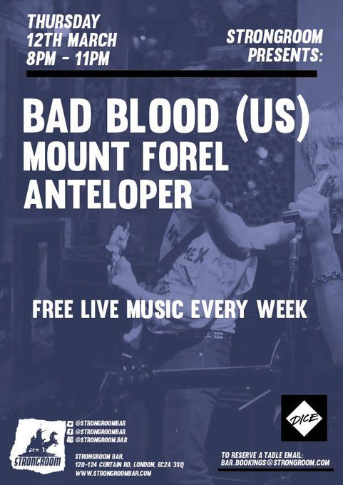 Nearly time #London for a chance to see the amazing #altrock maestros <a href="/mountforel/">Mount Forel</a> as they tear up the stage at <a href="/StrongroomBar/">Strongroom Bar</a> this Thurs alongside <a href="/anteloperband/">anteloper</a> &amp; #BadBlood You'd be crazy to miss an amazing line-up &amp; it's all #FREE 🔥🎸🥁

mountforel.com/shows