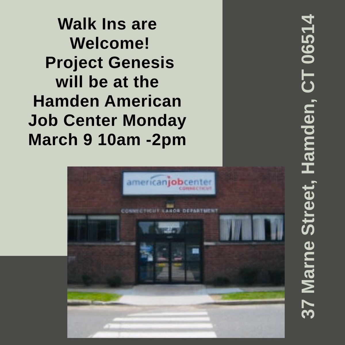 ProjectGenCT's tweet image. Lisa O’Neill will be at Hamden American Job Center today 3/9 from 10am - 2pm conducting interviews. If you or someone you know is looking for employment or a career change please stop by and see her. #Hiring #Employment #jobcenter #careerchange #jobs #recruitment
