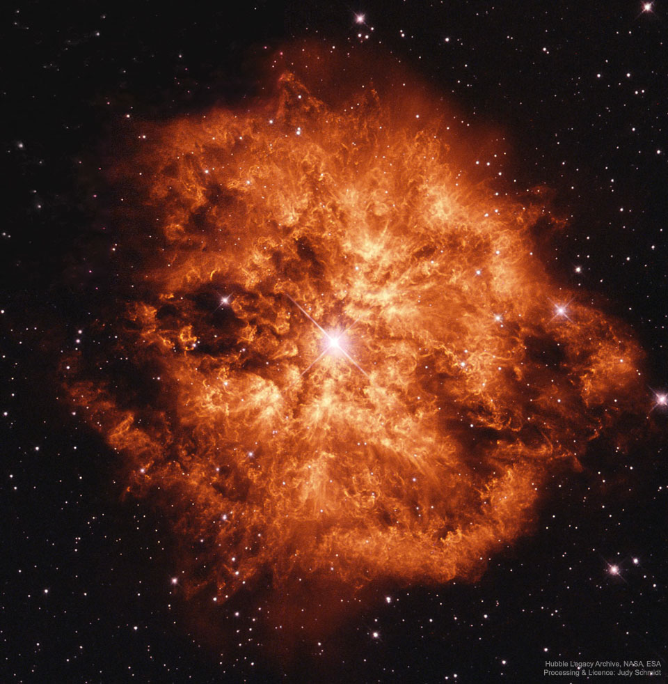 Space photo moment - Wolf-Rayet Star 124: Stellar Wind Machine by Hubble Legacy Archive, NASA, ESA; Processing & License: Judy Schmidt( https://apod.nasa.gov/apod/ap200308.html)