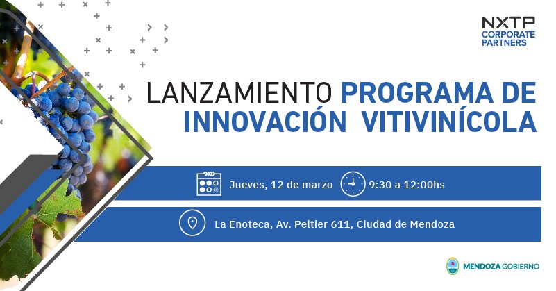 #Programa #innovación Vitivinicola
@EconomiaMza 
@NXTPco 
@MendozaGobierno
Buen espacio para #Bodegas que quieran sumarse y emprender procesos de innovación de manera colaborativa
@evaquie