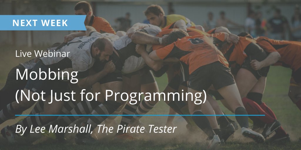 Testcraft_io's tweet photo. Looking to gain more knowledge before #MobProgramming2020? Learn about how you can apply "mobbing" to software testing at our live webinar on March 17th with @ThePirateTester. Sign up here: https://t.co/TMqAHn2Sst #Mobprogramming #testautomation https://t.co/6whY9MOcOX