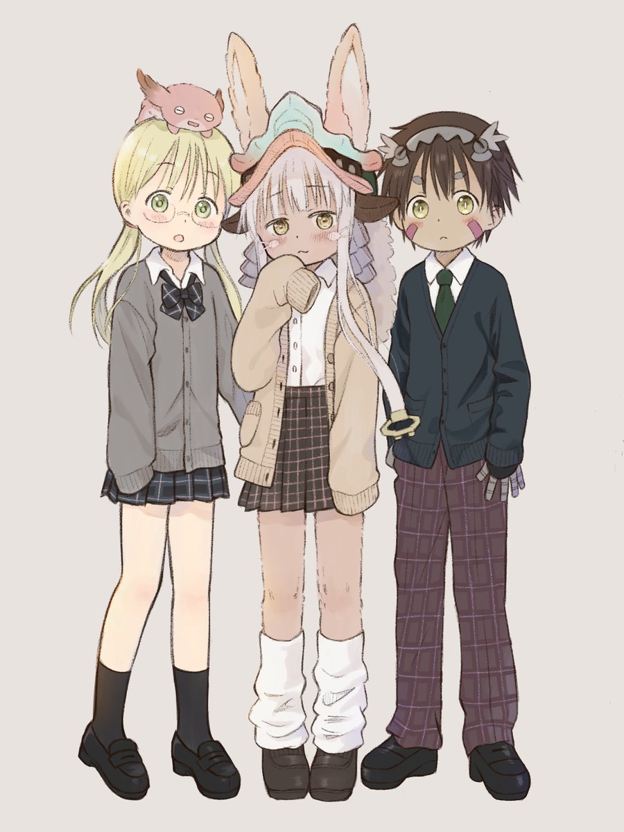 nanachi (made in abyss) glasses 1boy blonde hair 1other skirt school uniform cardigan  illustration images
