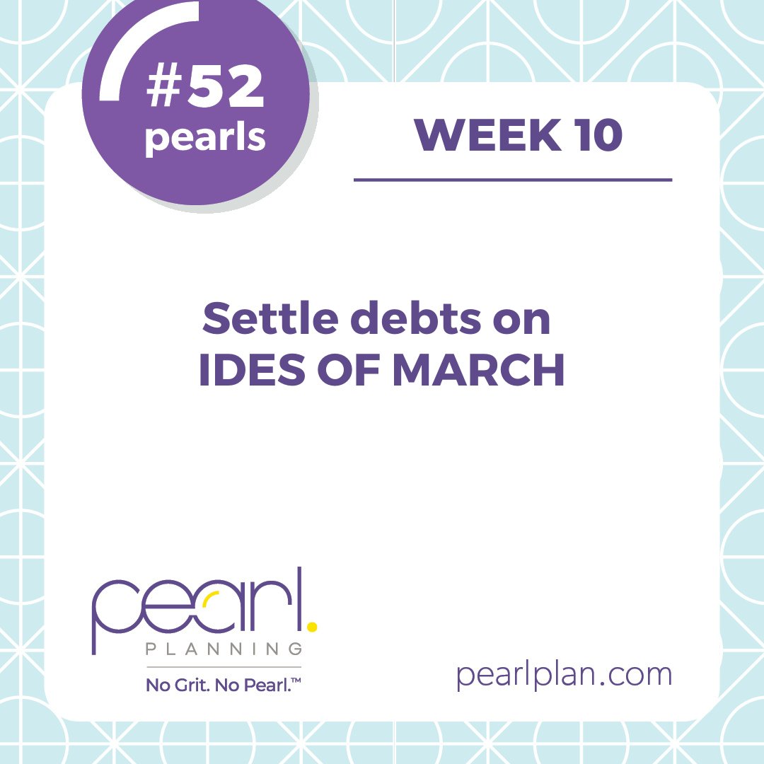 MelissaJoyCFP's tweet photo. #52Pearls Week 10: Did you know that in Roman times, this week represented a deadline for settling debts? Review your plan and see if you can tackle loans more quickly or efficiently. #52FinancialPearls #Loans #Debt #PayItNow #Plan #NoGritNoPearl https://t.co/SRTww4GKNo
