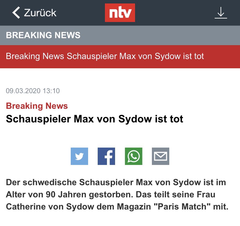 Ein großartiger Schauspieler und Teil meines Lieblingsfilms „Die drei Tage des Condor“. #maxvonsydow