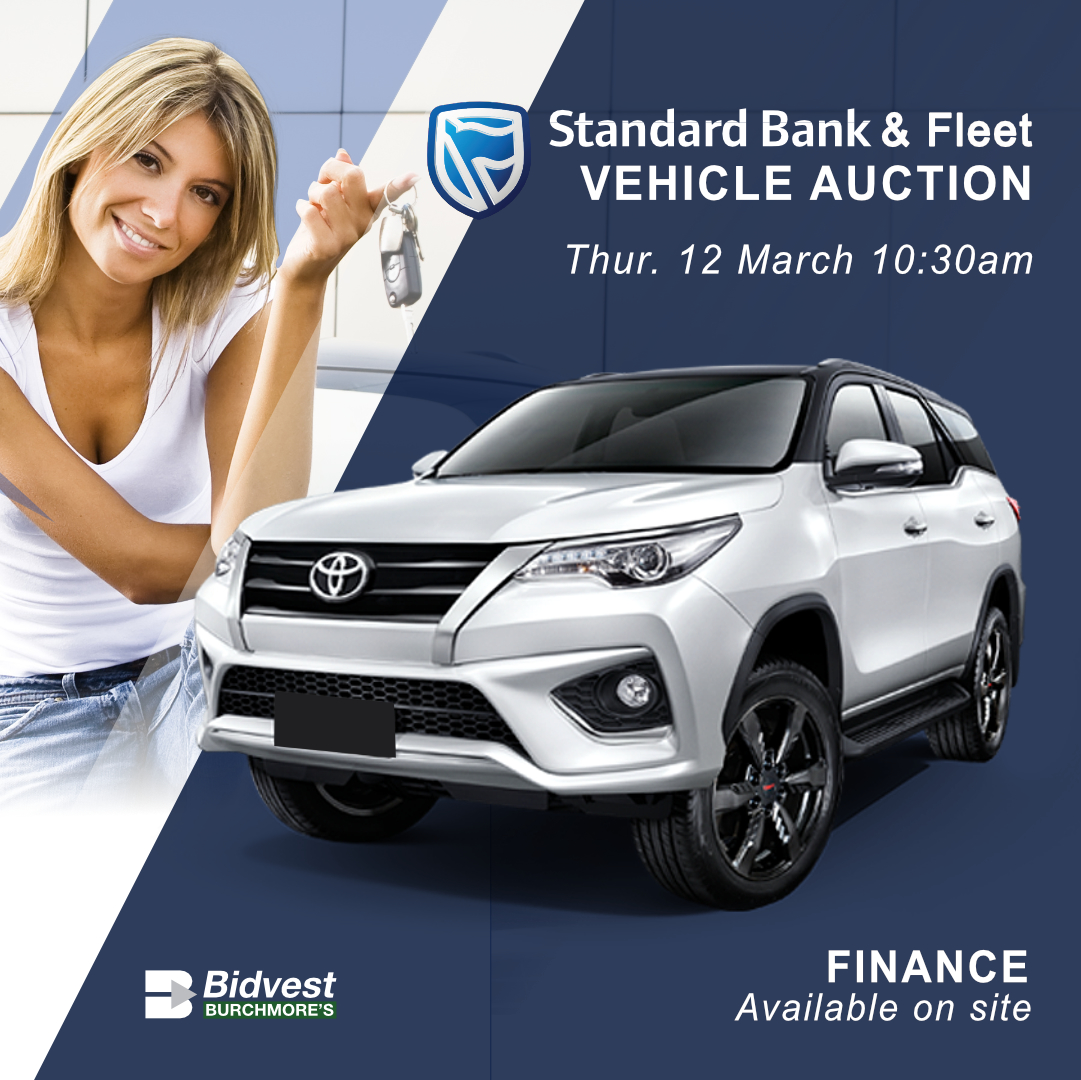 FINANCE AVAILABLE ON SITE! - DBN
Standard Bank &amp; MFC vehicle auction
Thu, 12 Mar, 10:30am
More info: burchmores.co.za/auction/935
WhatsApp helpline: 067 036 1611 (text only)

Finance available on site!
Finance available:
Dineshni or Karishma on 031 263 1800
