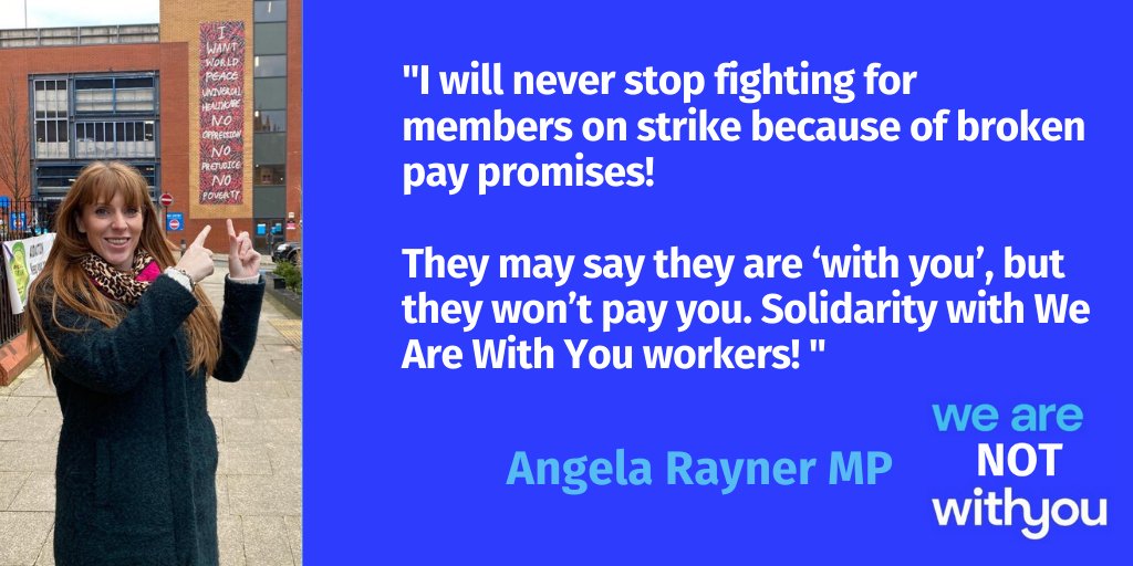 WeAreNotWithYo1's tweet photo. We are delighted to have the full support of @AngelaRayner MP.

She's worked in a public sector support role and knows that we want to give the best support we can to the local people we support.

Time for @WeAreWithYou to staff safely and pay what they promised. @WiganCouncil https://t.co/ImoQxvCrm2