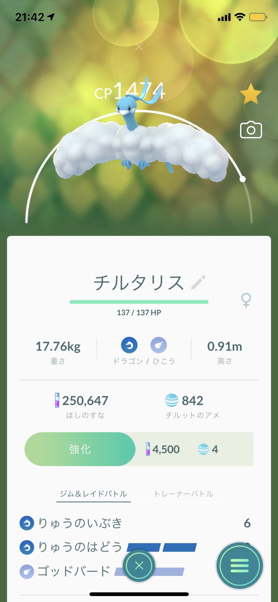 ジョニー小林 女子キャラ研究家 ポケモンgo 今日のポケモンgo日記 3 9 今使っているのよりいい感じのチルットが出たので チルタリスにした チルタリスは進化コストが高いから中々進化させられないのがネックだ そして今日は一回だけ4連勝できた 出たのは