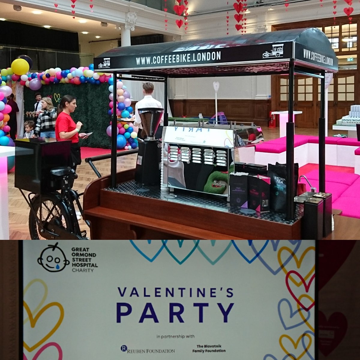 FracinoUK's tweet photo. Giving back: Our partner @coffeebikelondon has again supported #Greatormondstreethospital #charity with their Valentine’s party #fundraiser #coffeebike #mobilecoffee #expressomachine #fracinouk #charityevent https://t.co/xKd5nmphhS