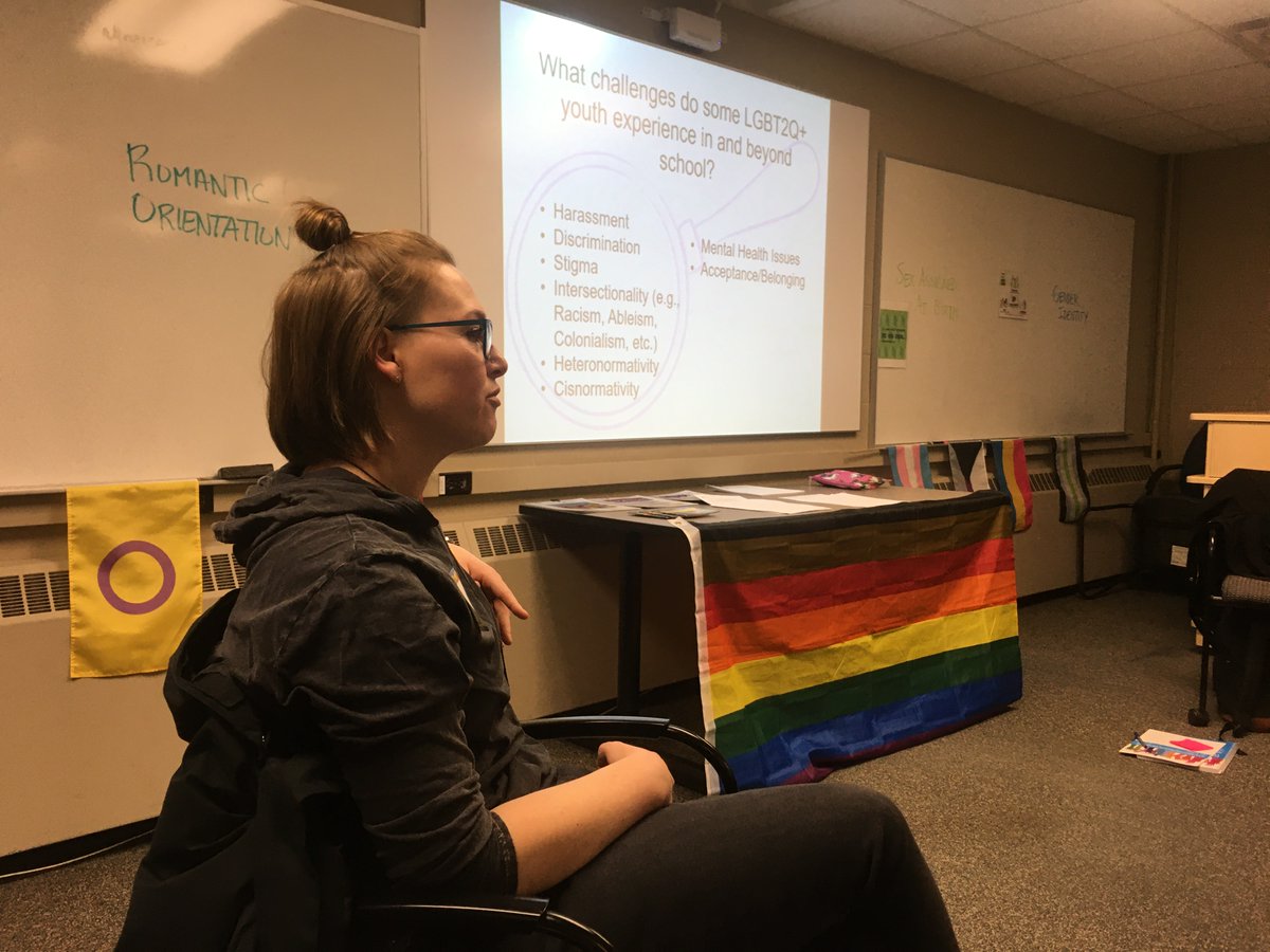 westernuCSMH's tweet photo. Another #HRPforLGBT2Qplusyouth training last week with first-year @westernuEdu Teacher Candidates - an interactive, discussion-based workshop to better understand the challenges that impact LGBT2Q+ youth #CSMHRISER @alapoint13 https://t.co/8GNAUY9DbJ