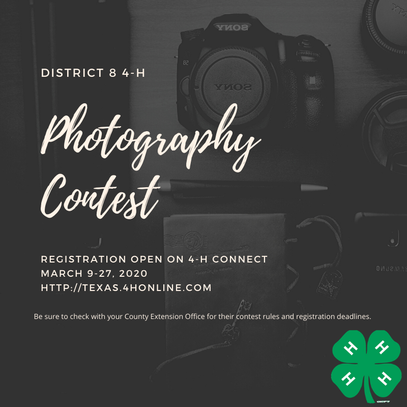 Registration for the District 8 4-H Photography contest is now live! 

Be sure to check with your County Extension Office for their contest dates &amp; registration deadlines. 

#4HPhotography
#growtrueleaders