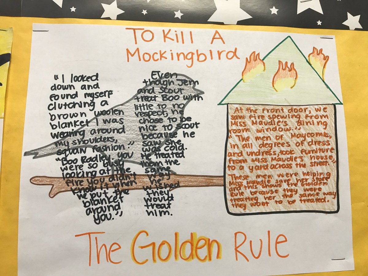 APJanka's tweet photo. .@ChiPubSchools #GoSmyser 8th graders in @EichenserELA’s class are studying theme of “The Golden Rule” in #ToKillAMockingbird. @JerryTravlos @FriendsOfSmyser @CPSN1Chief https://t.co/lFugGRgMRQ