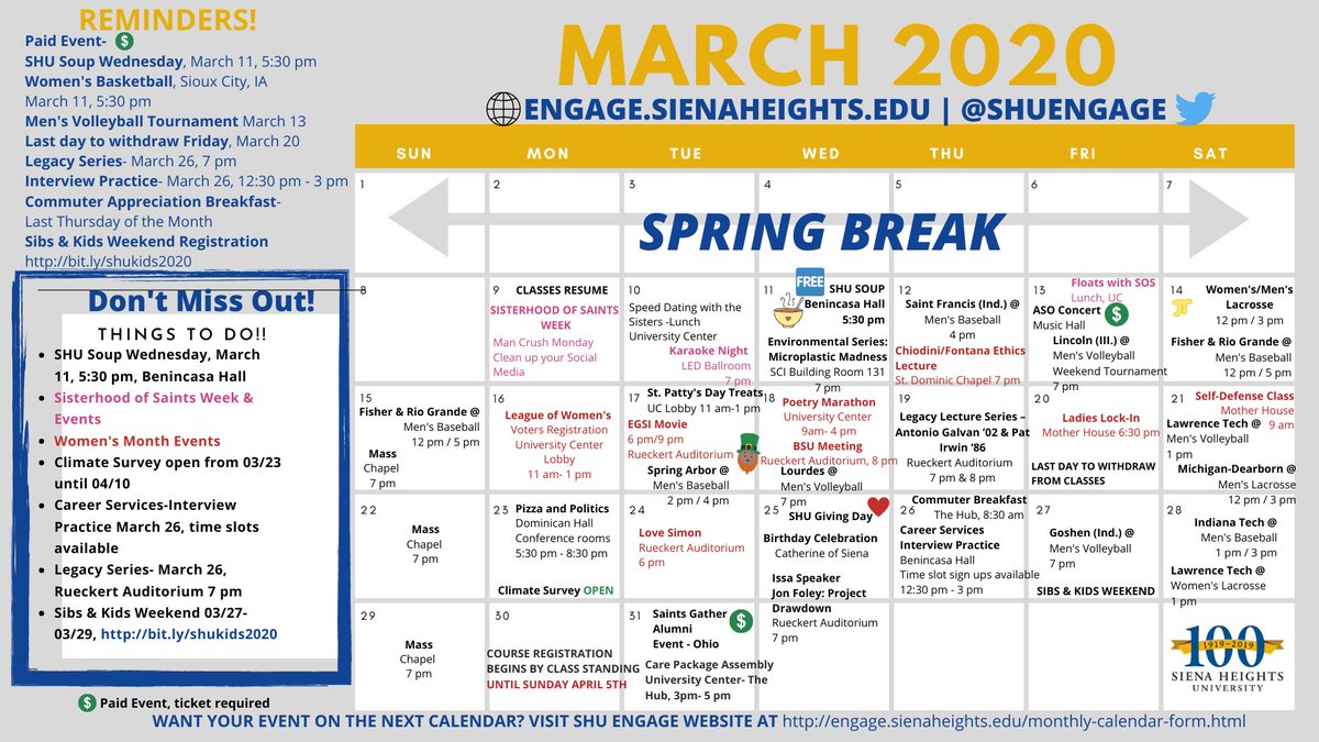 March Calender! engage.sienaheights.edu