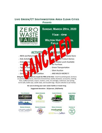 Dear Zero Waste Faire Supporte, It is with deep disappointment that we inform you of our decision to cancel the Zero Waste Faire &amp; Sustainable Living Expo for 2020. Over the last few weeks we have been monitoring the spread of the COVID19 virus, discussing &amp; reviewing our options