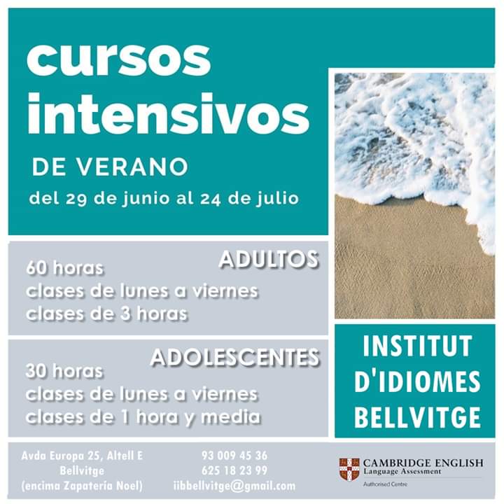 iibbellvitge's tweet photo. CURSOS INTENSIVOS de VERANO (adultos y adolescentes)
CASAL INFANTIL (niños y babies)
Para más información venid a vernos!!
#iibbellvitge #institut #idiomes #bellvitge #intensiusestiu #casalestiu #angles #ingles #lhospitalet #barcelona #estiu2020 #verano2020 https://t.co/3RIVkfwJqJ