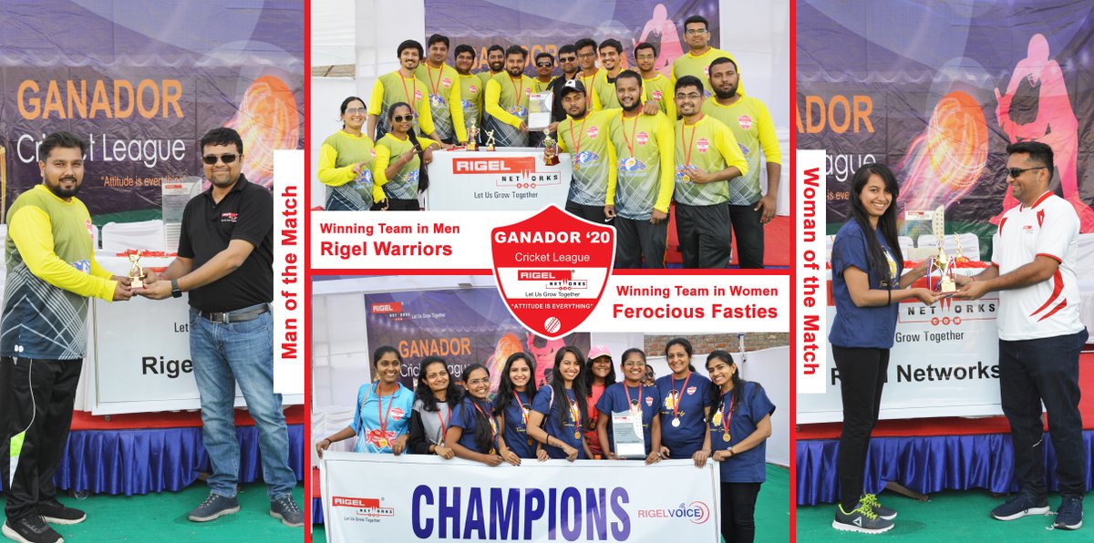 RigelBPO's tweet photo. Here, We are announcing the winners of Ganador 2020,
#RigelWarriors (Boys) &amp; #FerociousFasties (Girls). Give them a big round of applause.
#Ganador2020 #Cricketfever #CricketTournament #CricketChampionship #LifeAtRigel #RigelNetworks https://t.co/hH2JPng8WU