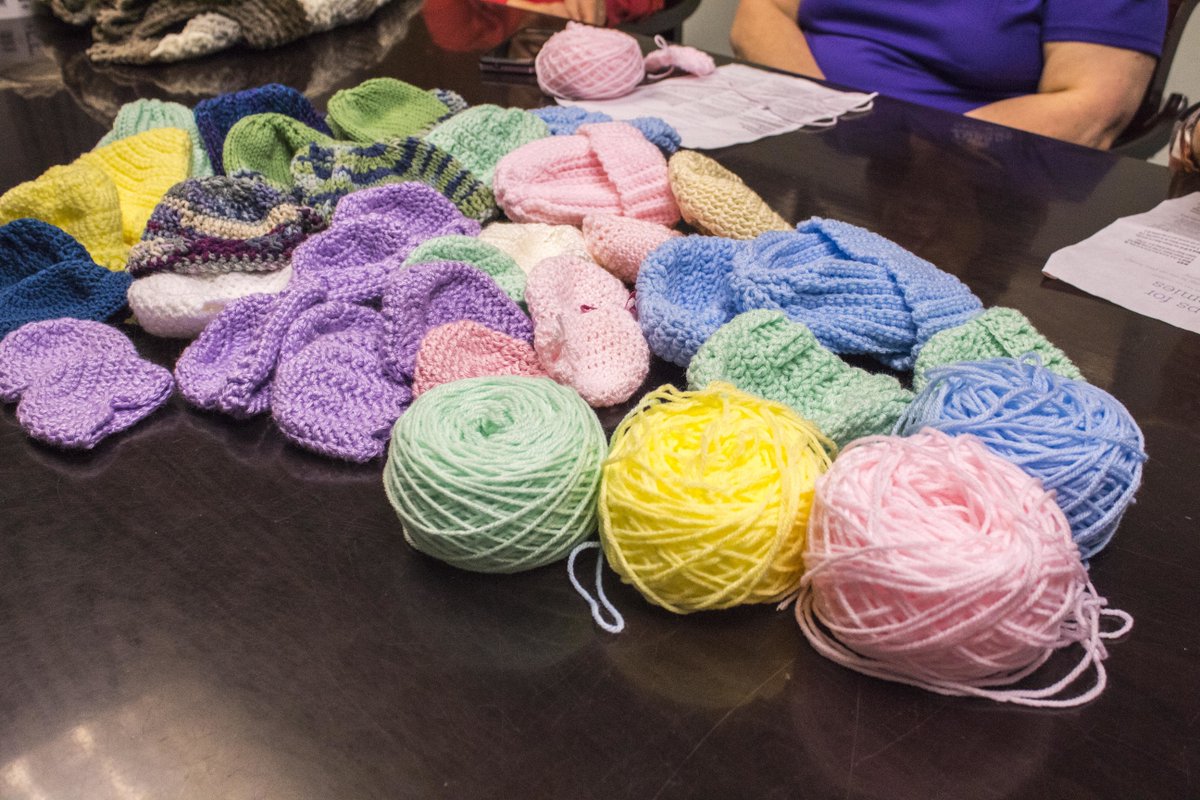 DaphneLibrary's tweet image. These crochet baby hats were created by our Yarn Group which meets every 1st and 3rd Thursday in the Board Room at 2 pm. Our Yarn Group plans to donate these hats to a local hospital!