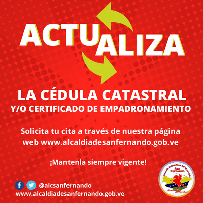 AlcSanFernando's tweet photo. Recuerda que desde nuestra página web puedes hacer tu cita a la oficina de catastro para consultas y trámites legales. Igualmente en las taquillas de la Alcaldía de San Fernando puedes hacer la declaración de impuestos correspondientes en un horario de oficina de lunes a viernes. https://t.co/6QQi3Tz2ox