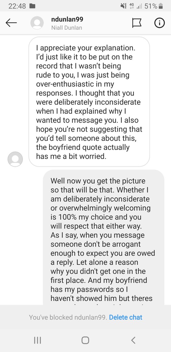 Chloe Reilly I Recieve This Message On My Personal Instagram Account Under The Name Niall Dunlan I Tell Him I Have A Boyfriend And That He Should Not Message Me