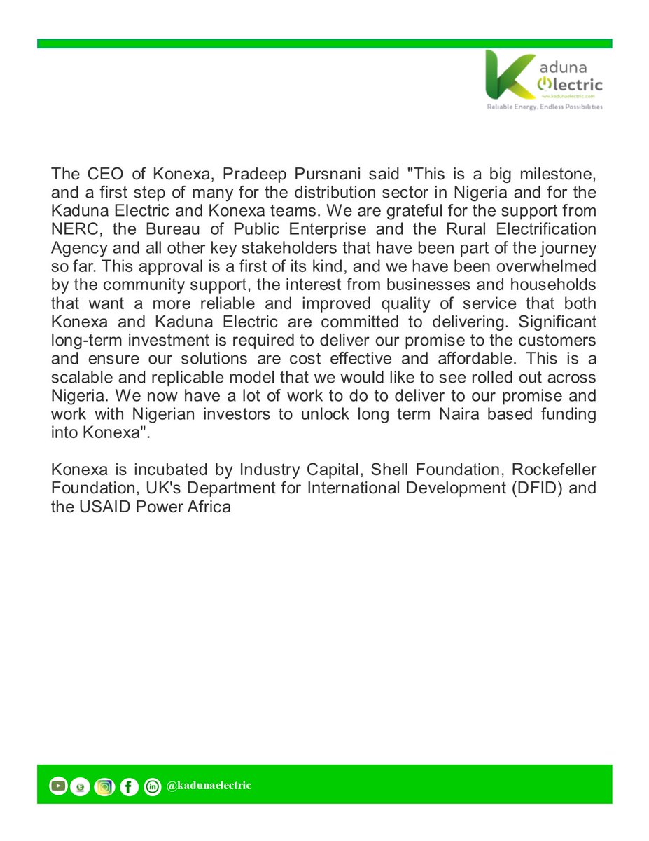 NERC Approves Kaduna Electric Partnership with Konexa