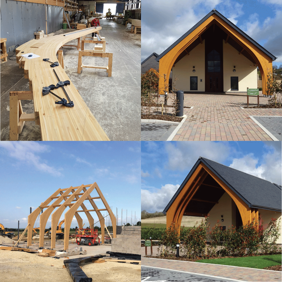 BucklandTimber's tweet photo. For some reason we keep forgetting to record the whole of our glulam manufacturing and installation process (we are just too busy getting on with it). Here is one that we did remember: Vale Crematorium (Evesham) in Siberian Larch #Bucklandtimber #glulam #handmadeintheuk https://t.co/noIfFIJglG