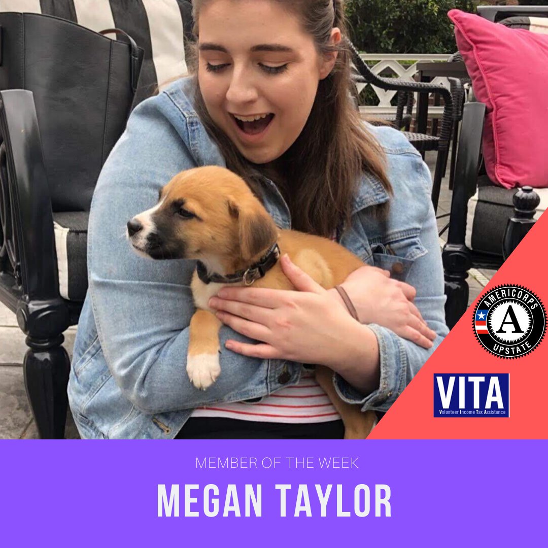 Megan Taylor is our Member of the Week this week!She serves the upstate community by working as the AmeriCorps VISTA with the United Way VITA program.This program helps thousands file their taxes for free, and Megan plays a large part in its success! #unitedway #vita #americorps