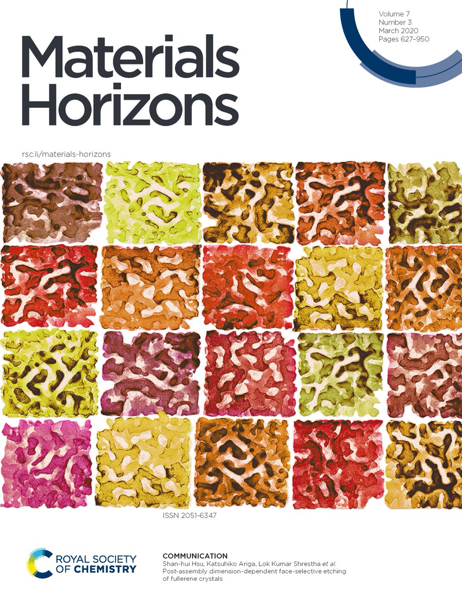 Issue 3 for <a href="/MaterHoriz/">Materials Horizons</a> is available now!
Front cover: Post-assembly dimension-dependent face-selective etching of fullerene crystals by Shan-hui Hsu, Katsuhiko Ariga, Lok Kumar Shrestha and colleagues
Read their article here: pubs.rsc.org/en/content/art…