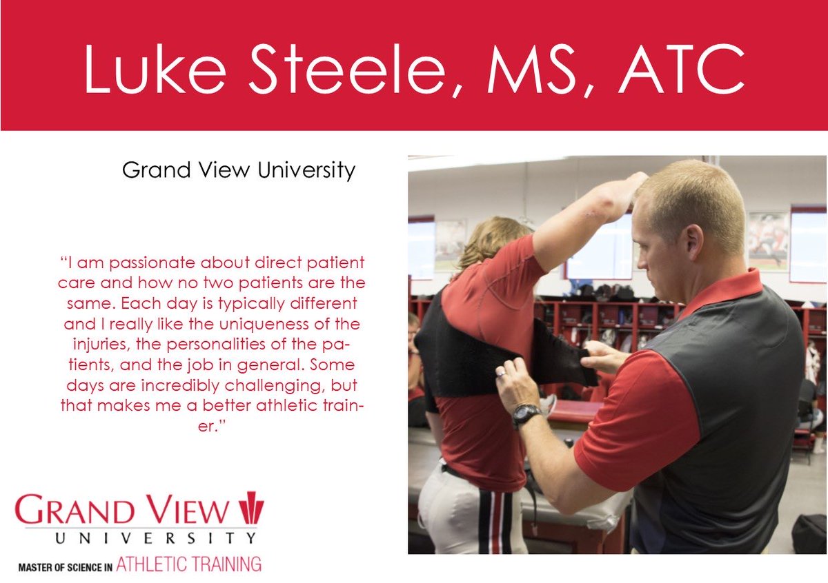 💡#NATM Preceptor Spotlight💡

🔴 Luke is a preceptor and adj instructor for the MSAT <a href="/GrandViewUniv/">Grand View Univ.</a>. He most recently supervised <a href="/dougherty_gia/">Gia Dougherty MS, ATC</a> 

🔴 “I am a big supporter of work/life balance in AT. We do a good job of helping each other out when needed.”

<a href="/GVUsportsmed/">Grand View Sports Medicine</a>
