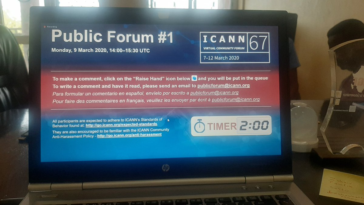 bacharbong's tweet photo. Public forum 1 @ICANN

Participation Details
Zoom Webinar Link (https://t.co/SccLxsGNgM)

#ICANN67 #ALAC67 #virtualmeeting 
#Tchad #ndjamena #Adjib #TIC235 #khabar https://t.co/rZ2N7X2Ai3